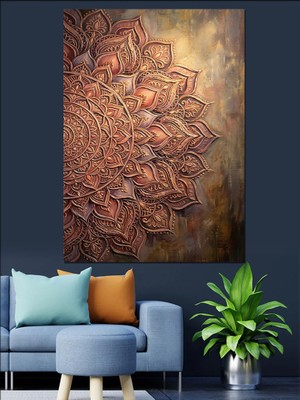 Tablomega Bakır Rengi Sanatsal Mandala Deseni Dekoratif Kanvas - Mdf Ahşap Tablo