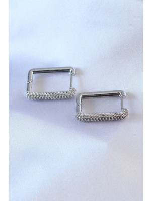 Nexgen Gümüş Renk Kare Model Zirkon Taşlı Pirinç Kadın Küpe