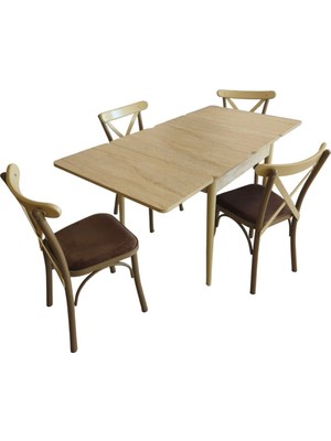 Vetrowood Beril Traverten Açılır Mutfak Masa Takımı 80X80/160 cm 4 Kapuçino Tonet Sandalyeli