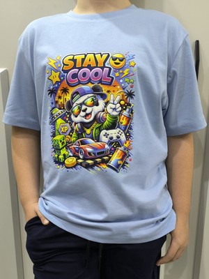 Pidal Giyim Hip-Hop Temalı Stay Cool Baskılı Pamuklu Yumuşak Dokulu Kısa Kollu Erkek Çocuk Tişört