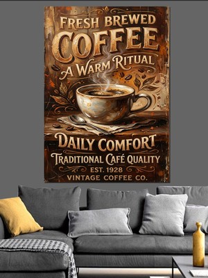 Tablomega Taze Demlenmiş Sıcak Kahve Ritüeli Dekoratif Kanvas - Mdf Ahşap Tablo