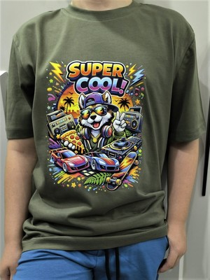 Pidal Giyim Hip-Hop Temalı Super Cool Baskılı Pamuklu Yumuşak Dokulu Kısa Kollu Erkek Çocuk Tişört
