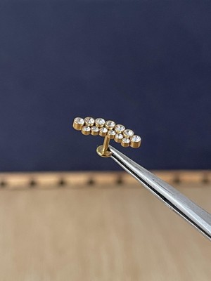 Rupen Kraft 316 L Cerrahi Çelik Sıralı Kristal Altın Piercing Kıkırdak Labret Piercing