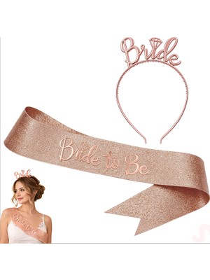 Süsle Bebek ve Parti Bride Taç ve Bride To Be Kuşak Seti - Rose Gold