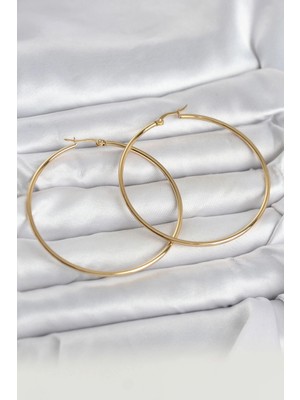 Nexgen 316L Çelik Gold Renk 60 mm Halka Kadın Küpe