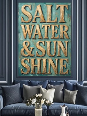 Tablomega Deniz Güneş ve Tuz Yazısı Dekoratif Kanvas - Mdf Ahşap Tablo