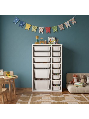 Seven Madame Kids Club Lora 14 Sepetli Mıx Oyuncak Dolabı | 70X30X120 cm | Çocuk Odası Düzenleyici | Çok Amaçlı Dolap