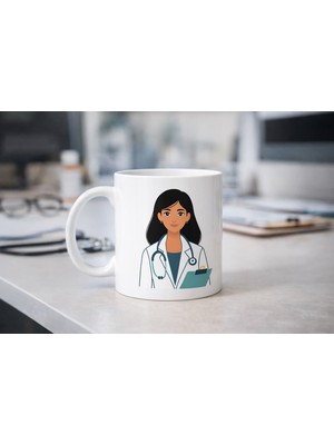 Kadın Doktor Tasarımlı Porselen Kupa Model 169 – Doktor ve Sağlık Çalışanı Temalı Kahve Kupası – Doktora Anlamlı Hediye