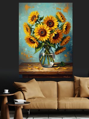 Tablomega Vazoda Büyük Sarı Ayçiçekleri Tablosu Dekoratif Kanvas - Mdf Ahşap Tablo