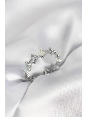 Nexgen Gümüş Renk Kelebek Model Pirinç Kadın Yüzük