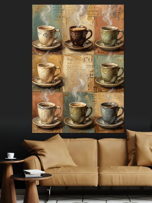 Tablomega Dokuzlu Farklı Kahve Sunumu Tablosu Dekoratif Kanvas - Mdf Ahşap Tablo
