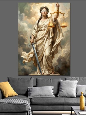 Tablomega Adalet Terazili Klasik Roma Heykeli Dekoratif Kanvas - Mdf Ahşap Tablo