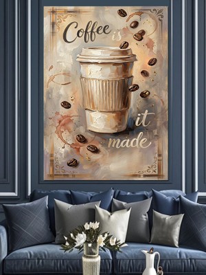 Karizma Tablo Kağıt Bardakta Kahve ve Çekirdekler Dekoratif Kanvas - Mdf Ahşap Tablo