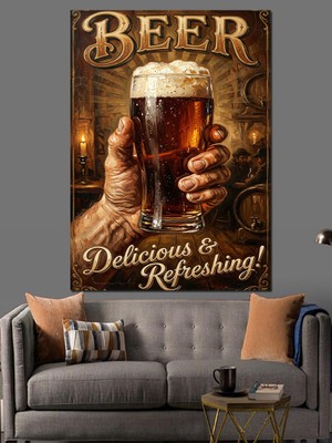 Karizma Tablo Bir Bardak Dolusu Bira Dekoratif Kanvas - Mdf Ahşap Tablo