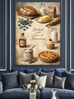 Karizma Tablo Mutfakta Taze Ekmek ve Malzemeler Dekoratif Kanvas - Mdf Ahşap Tablo
