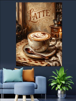 Karizma Tablo Dumanı Tüten Kahve Fincanı ve Latte Dekoratif Kanvas - Mdf Ahşap Tablo