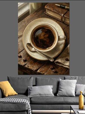 Tablomega Üstten Görünüm Sade Kahve Fincanı Dekoratif Kanvas - Mdf Ahşap Tablo