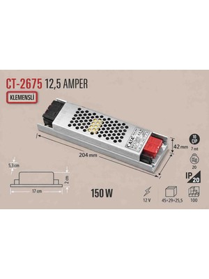 Cata CT-2675 150 Watt 12,5 Amper Şerit LED Trafosu