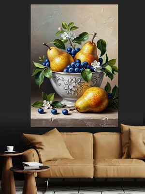 Tablomega Meyvelerle Dolu Klasik Mutfak Natürmortu Dekoratif Kanvas - Mdf Ahşap Tablo