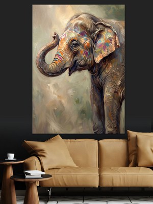 Karizma Tablo Desenli ve Renkli Modern Fil Figürü Dekoratif Kanvas - Mdf Ahşap Tablo
