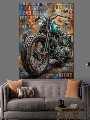 Karizma Tablo Yazılı Nostaljik Yeşil Motosiklet Dekoratif Kanvas - Mdf Ahşap Tablo