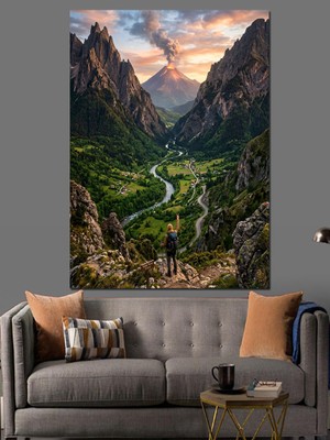 Tablomega Dağlar Arasındaki Derin Vadi Manzarası Dekoratif Kanvas - Mdf Ahşap Tablo