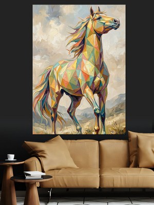 Karizma Tablo Renkli Geometrik At Figürü Dekoratif Kanvas - Mdf Ahşap Tablo