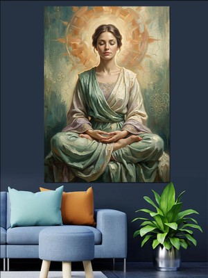 Karizma Tablo Meditasyon Yapan Huzurlu Kadın Figürü Dekoratif Kanvas - Mdf Ahşap Tablo