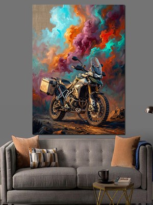 Karizma Tablo Bulutlar Arasında Macera Motosikleti Dekoratif Kanvas - Mdf Ahşap Tablo