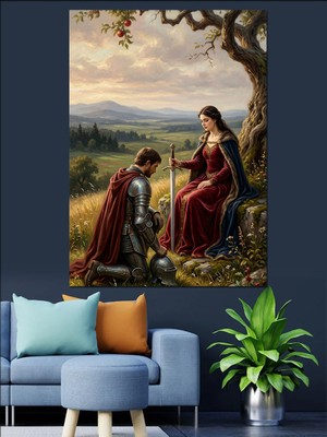 Karizma Tablo Şövalye ve Prenses Romantik Sahne Dekoratif Kanvas - Mdf Ahşap Tablo