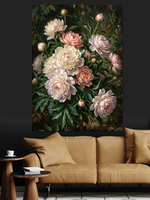 Karizma Tablo Vazoda Pembe Beyaz Şakayık Çiçekleri Dekoratif Kanvas - Mdf Ahşap Tablo