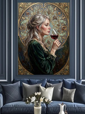 Karizma Tablo Şarap Içen Asil ve Şık Kadın Dekoratif Kanvas - Mdf Ahşap Tablo