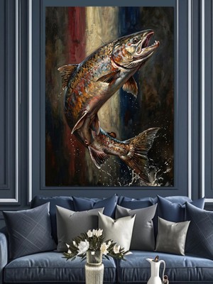 Tablomega Sudaki Avcı Balık Sanatsal Görsel Dekoratif Kanvas - Mdf Ahşap Tablo