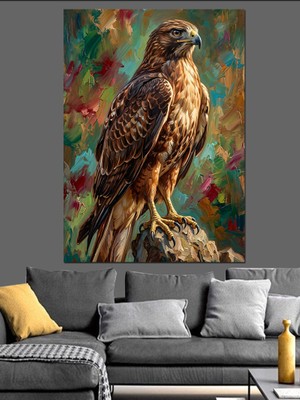 Karizma Tablo Kahverengi Tonlarda Avcı Kuş Dekoratif Kanvas - Mdf Ahşap Tablo