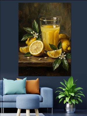 Karizma Tablo Taze Portakal Suyu ve Limon Dilimleri Dekoratif Kanvas - Mdf Ahşap Tablo
