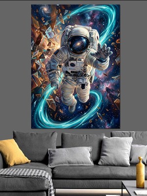 Tablomega Uzayda Süzülen Astronot Modern Tablo Dekoratif Kanvas - Mdf Ahşap Tablo