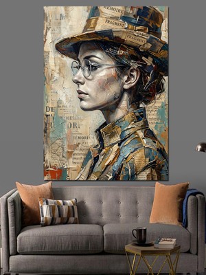 Tablomega Şapkalı ve Gözlüklü Stil Kadın Dekoratif Kanvas - Mdf Ahşap Tablo