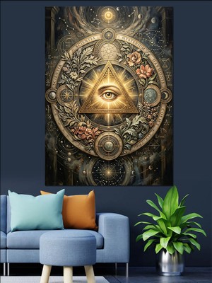 Karizma Tablo Piramit ve Göz Sembolü Dekoratif Kanvas - Mdf Ahşap Tablo