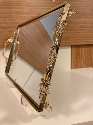 Tepsi Kulplu Pirinç Aynalı Altın Ortaboy 33X23 cm