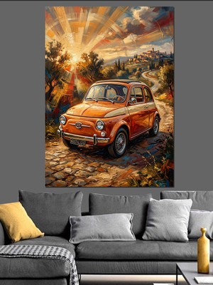 Karizma Tablo Gün Batımında Turuncu Araba Dekoratif Kanvas - Mdf Ahşap Tablo