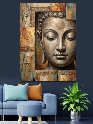 Karizma Tablo Buda Heykeli ve Sanatsal Yüz Dekoratif Kanvas - Mdf Ahşap Tablo