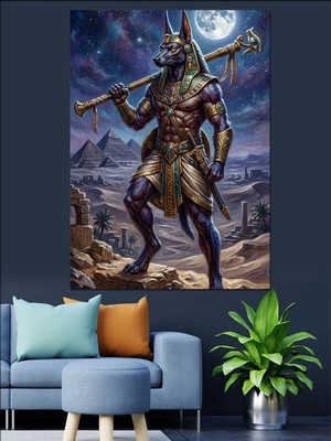 Karizma Tablo Mısır Tanrısı Anubis Tablosu Dekoratif Kanvas - Mdf Ahşap Tablo