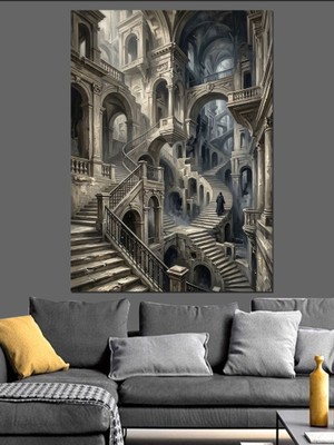 Karizma Tablo M.c. Escher Tarzı Sonsuz Merdivenler Dekoratif Kanvas - Mdf Ahşap Tablo
