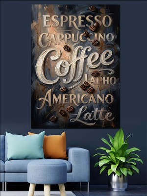 Karizma Tablo Kahve Çeşitleri Yazılı Tipografik Tablo Dekoratif Kanvas - Mdf Ahşap Tablo