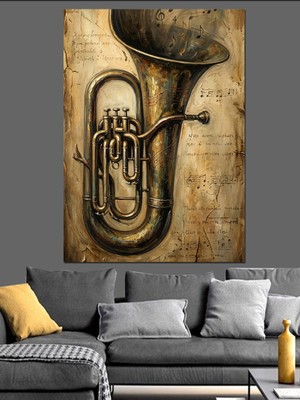 Karizma Tablo Antik Kağıt Üzerinde Altın Tuba Dekoratif Kanvas - Mdf Ahşap Tablo
