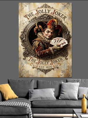 Karizma Tablo Iskambil Kartlı Nostaljik Joker Portresi Dekoratif Kanvas - Mdf Ahşap Tablo