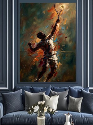 Tablomega Tenis Kortunda Atış Yapan Oyuncu Dekoratif Kanvas - Mdf Ahşap Tablo