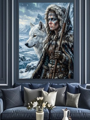 Karizma Tablo Kurtla Duran Kışlık Giysili Kadın Dekoratif Kanvas - Mdf Ahşap Tablo