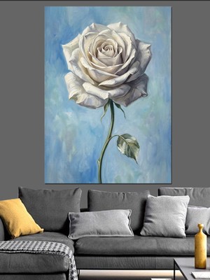 Tablomega Tekli ve Zarif Beyaz Gül Tablosu Dekoratif Kanvas - Mdf Ahşap Tablo