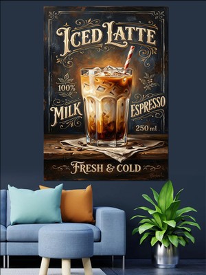 Karizma Tablo Buzlu Iced Latte Mutfak Panosu Dekoratif Kanvas - Mdf Ahşap Tablo